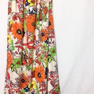 Retro floral boho strapless 70s vibes maxi dress